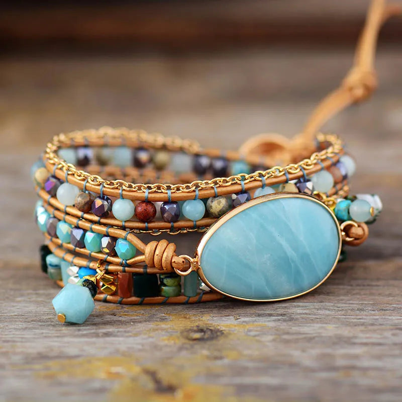 Jo-Agus Leather Wrap Semi-Precious Stone Bracelet 7