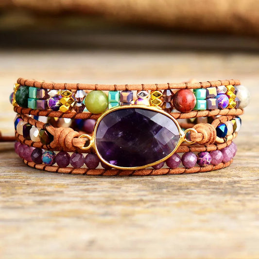 Jo-Agus Leather Wrap Semi-Precious Stone Bracelet 5