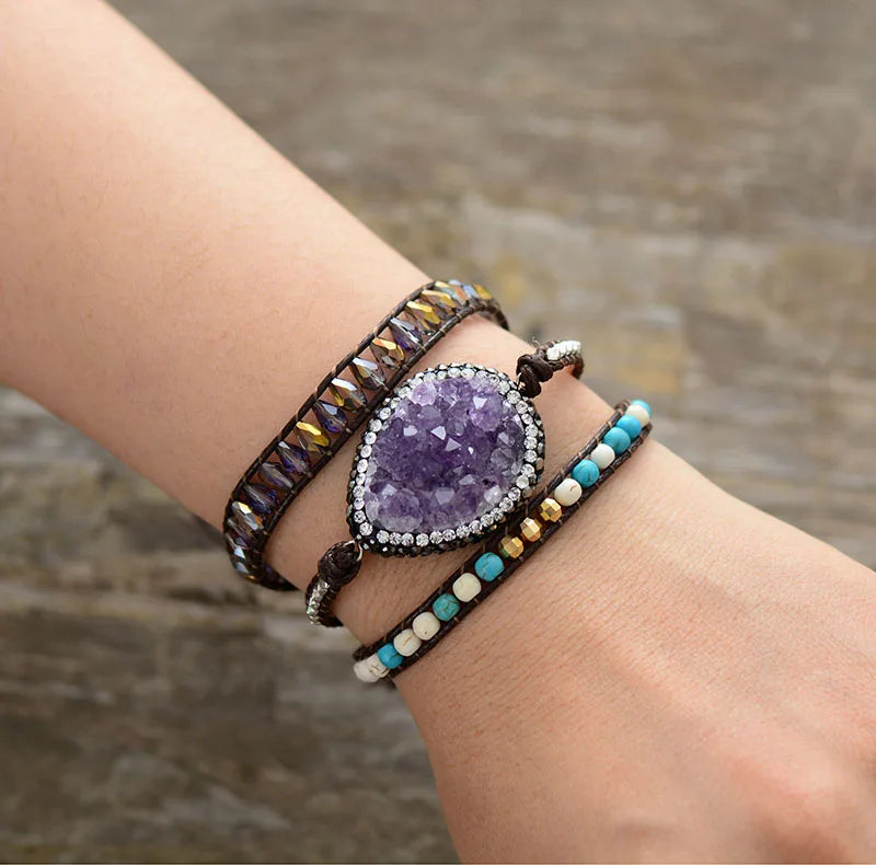 Jo-Agus Leather Wrap Semi-Precious Stone Bracelet 17