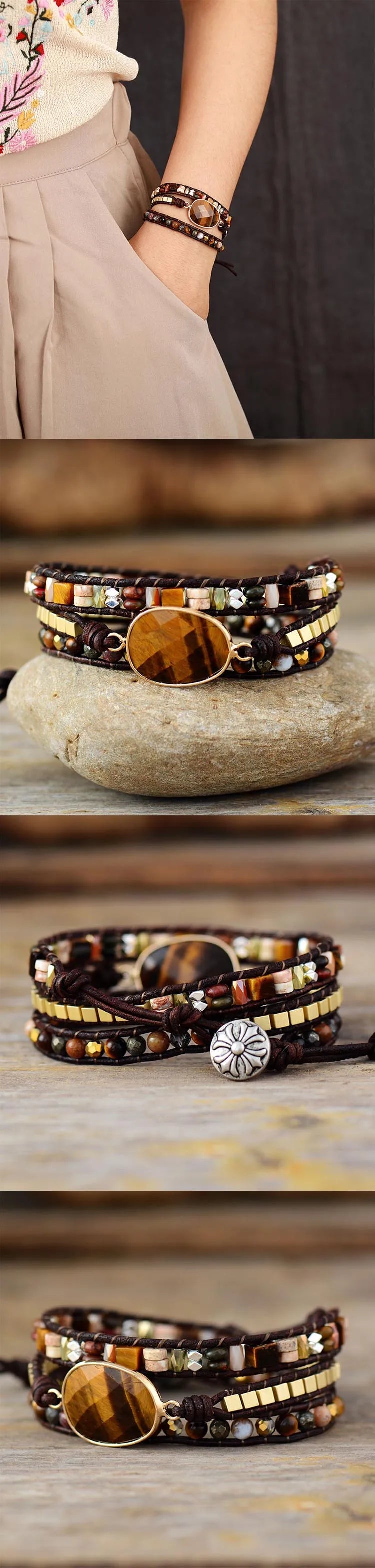 Jo-Agus Leather Wrap Semi-Precious Stone Bracelet 27