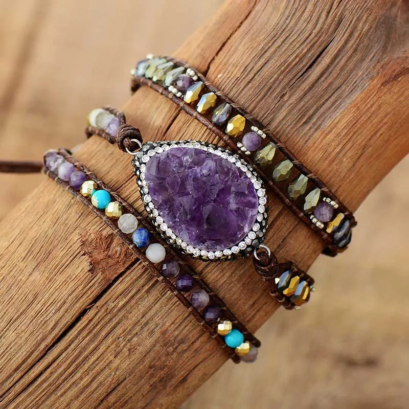 Jo-Agus Leather Wrap Semi-Precious Stone Bracelet 17