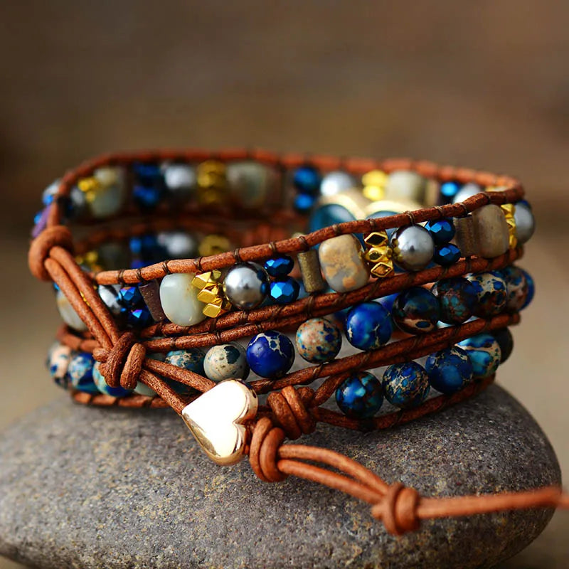 Jo-Agus Leather Wrap Semi-Precious Stone Bracelet 18