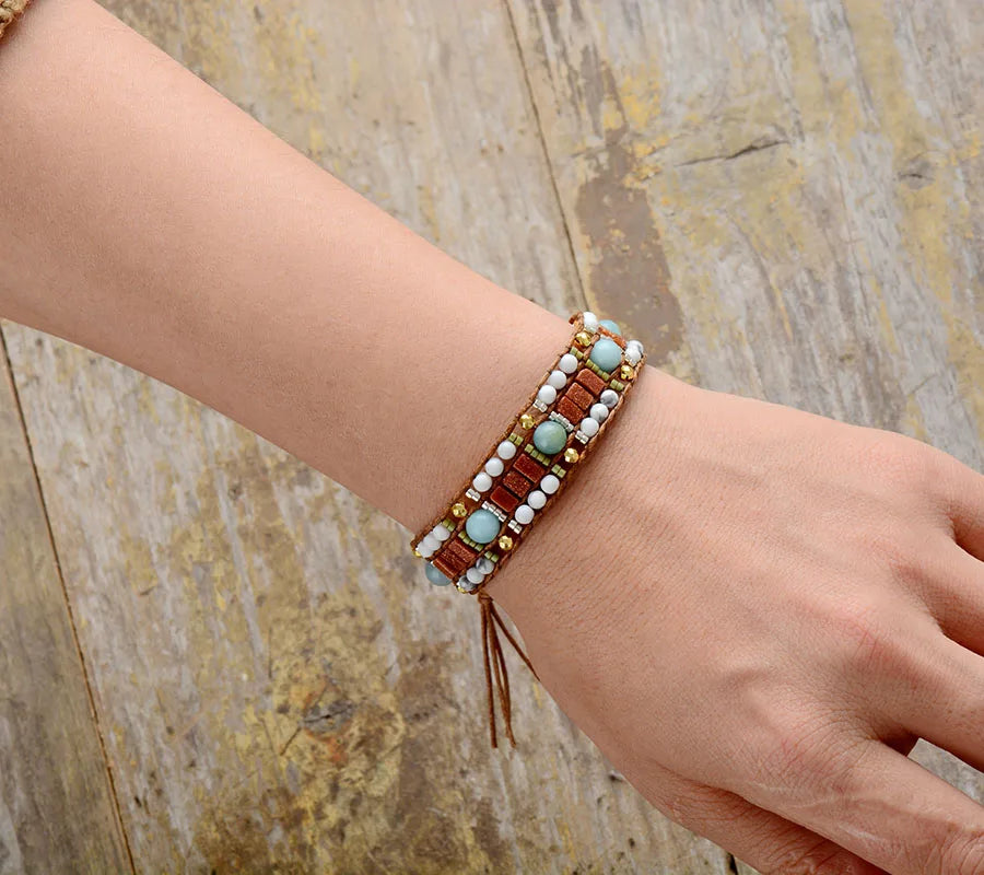 Jo-Agus Leather Wrap Semi-Precious Stone Bracelet 20