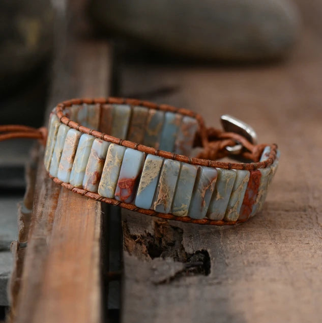 Bracelet en cuir et pierres semi-précieuses Jo-Agus 11