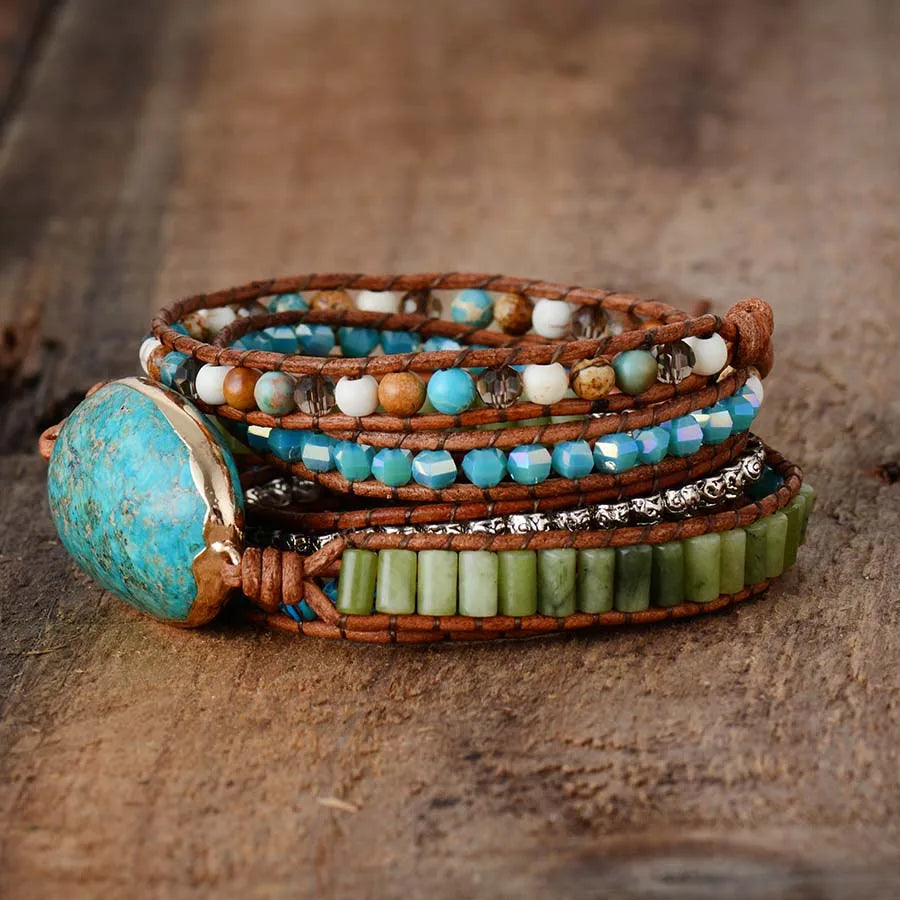 Jo-Agus Leather Wrap Semi-Precious Stone Bracelet 2