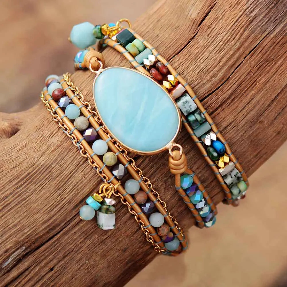 Jo-Agus Leather Wrap Semi-Precious Stone Bracelet 7