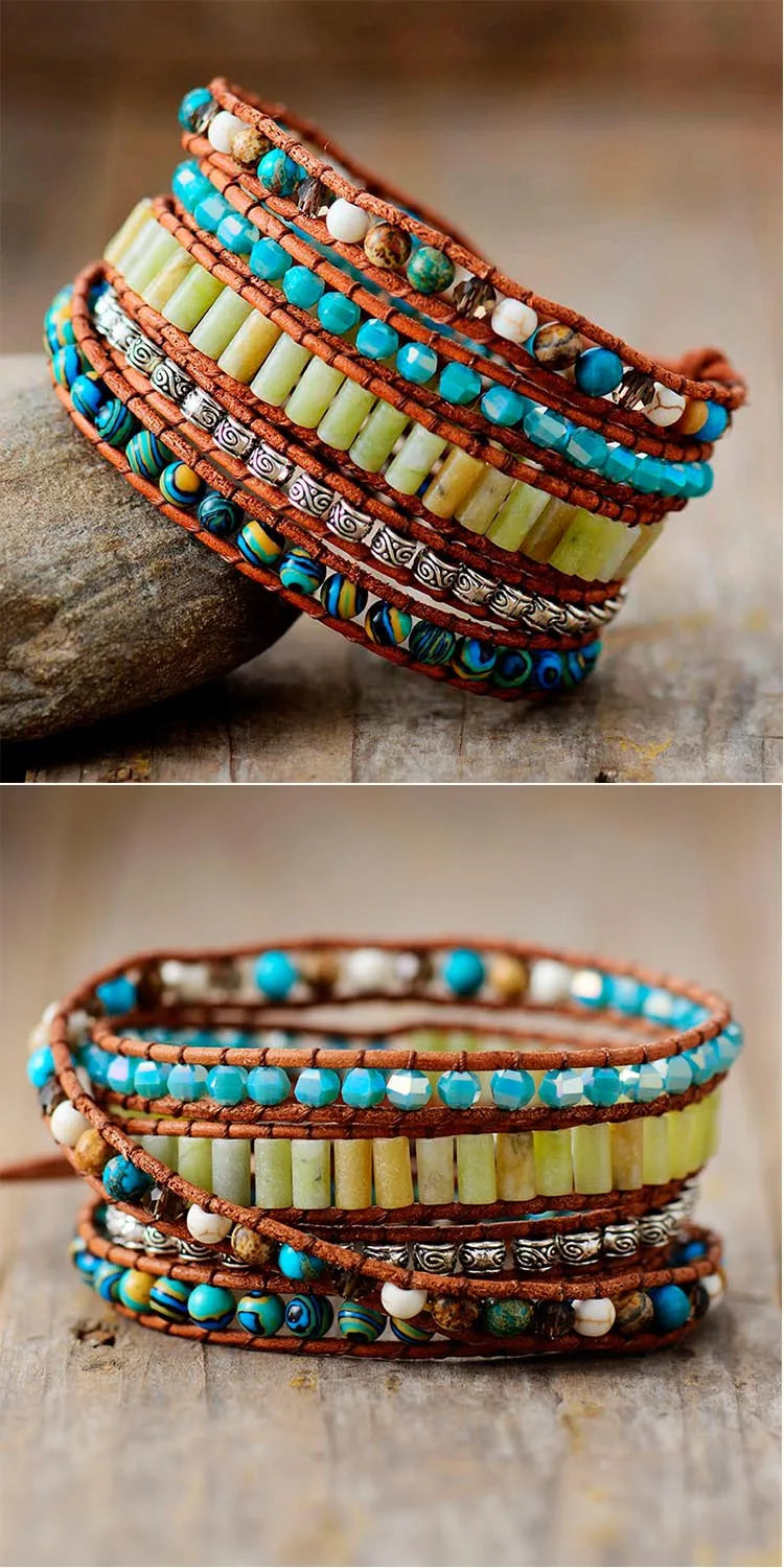 Jo-Agus Leather Wrap Semi-Precious Stone Bracelet 2