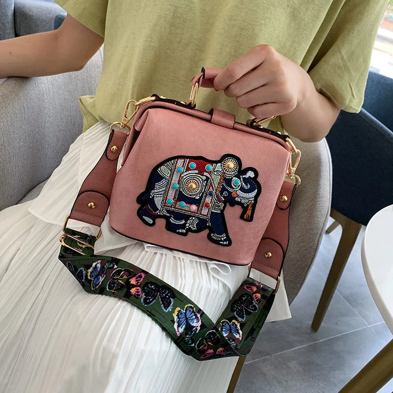 Hati Vintage Elephant Embroidery Handbag