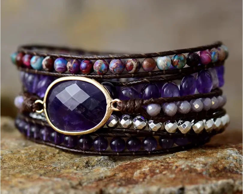 Jo-Agus Leather Wrap Semi-Precious Stone Bracelet 13